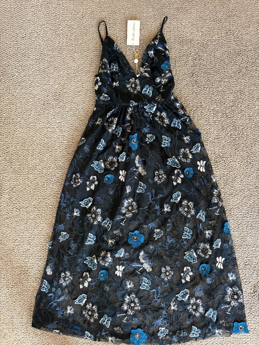For Love & Lemons Butterfly Floral Embroidered Spaghetti Strap Dress- XS -NWT